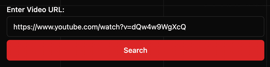 A screenshot of the second YouTube video download instruction which is to paste the YouTube video URL into the search bar, and select the button that says "Search".